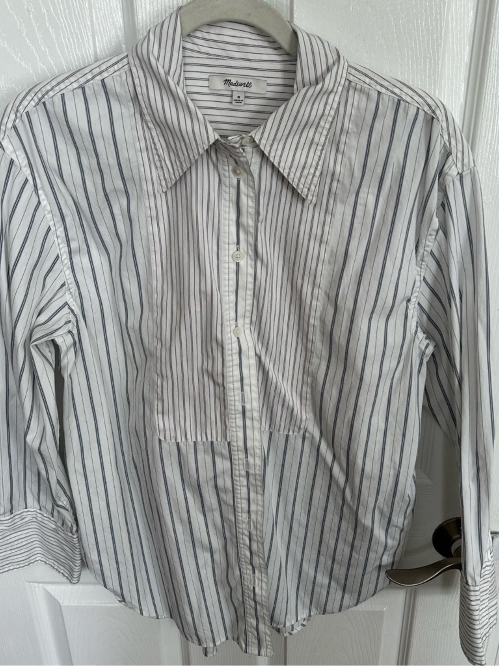 Madewell White Shirt with Navy Pinstripes
